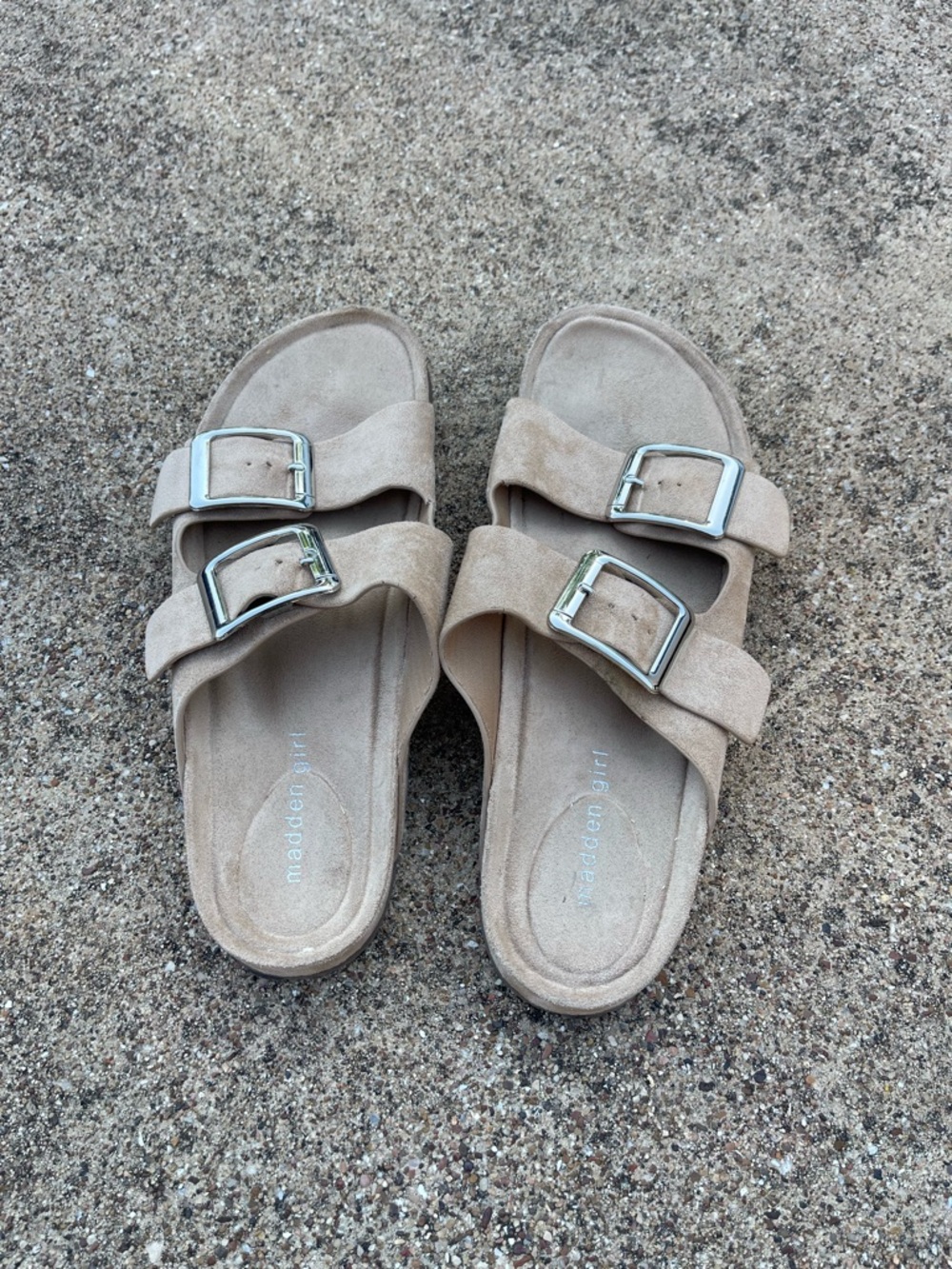 Madden Girl Double Buckle Suede Slide Sandals